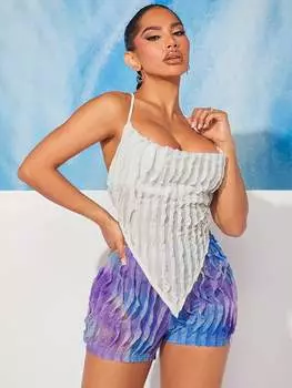 SHEIN SXY Женский топ с бретельками на шее, однотонный, текстурированный, с перекрещенной спиной, галстуком-бабочкой на талии, белый цвет