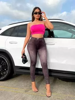 SHEIN SXY женский укороченный топ без бретелек с вырезами, розовый фуксия