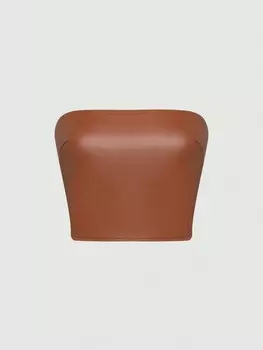 SHEIN Топ Coolane, однотонный, из искусственной кожи, без бретелек, приталенный, коричневый цвет