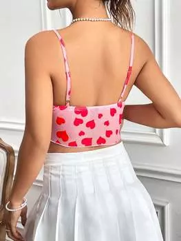 SHEIN Топ на бретельках EZwear с узором в виде сердечек, розовый