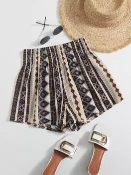 SHEIN VCAY Шорты со складками на талии, геометрический принт, многоцветный