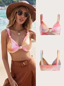 SHEIN VCAY женская майка, тай-дай, завязка, V-образный вырез, многоцветный