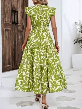 SHEIN VCAY Женское платье, ботанический принт, короткий рукав, рюши/рюши, многоцветный