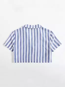 SHEIN WYWH укороченная блузка, воротник отложной, двухцветный, узор в полоску, синий и белый
