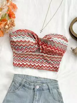 SHEIN WYWH WYWH Vacation Женский топ для отдыха, пляжа и отдыха, с узором витой волны спереди, многоцветный