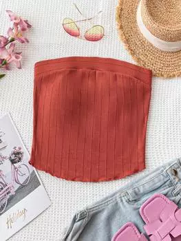 SHEIN WYWH WYWH Женский праздничный плетеный топ без бретелек с ажурной повязкой, коричневый цвет