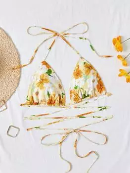 SHEIN WYWH женская майка, цветочный принт, перекрещенная спина, воротник-хомутик, многоцветный