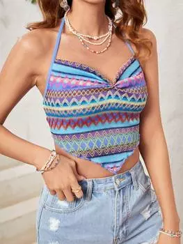 SHEIN WYWH женская майка, геометрический узор, асимметричный низ, воротник-хомутик, многоцветный