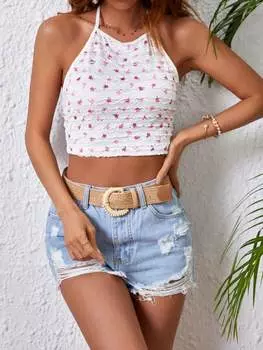 SHEIN WYWH женская майка, маленькая, с цветочным узором, с бретелькой на шее, многоцветный