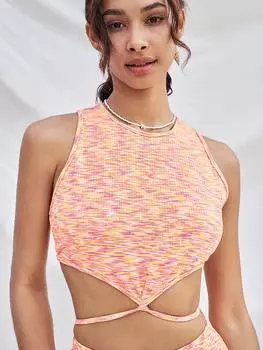 SHEIN WYWH женская майка на бретельках для отдыха и отдыха из фетра с круглым вырезом и декоративным облегающим силуэтом, красочная градиентная окраска, многоцветный