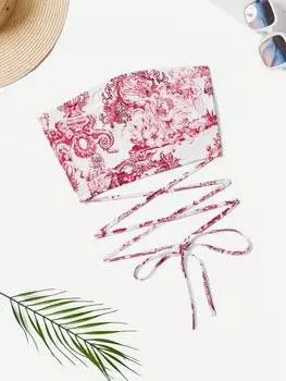 SHEIN WYWH женская рубашка без бретелек, красивый цветочный принт, бретели, красный и белый