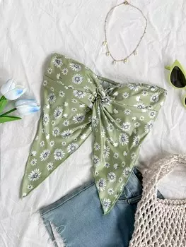 SHEIN WYWH женская рубашка без бретелек, витые ромашки, узел спереди и разрез по нижнему краю, зеленый