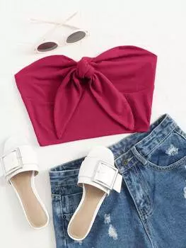 SHEIN WYWH женский летний укороченный топ, однотонный, с узлами, пурпурно-красный