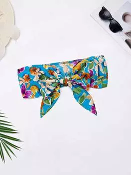 SHEIN WYWH Женский топ-бюстье, цветочный принт, спереди, завязывается, укороченный, цвет синий