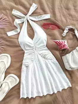 SHEIN WYWH Женское праздничное белое платье с v-образным вырезом и открытой спиной, белый цвет