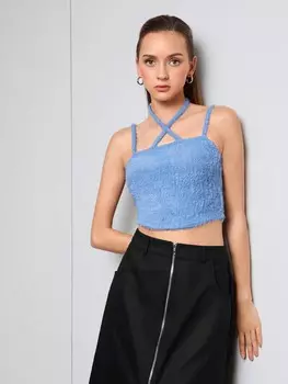 SHEINNeu Укороченный топ на бретельках с перекрестным воротником и лямкой на бретельках, цвет синий
