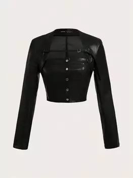 SHEINNeu женская куртка, искусственная кожа, с передом, черный цвет