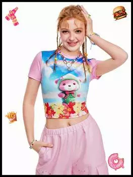 SHEINNeu Женская забавная футболка Dopamine, повседневная футболка с принтом медведя, радужная, многоцветный