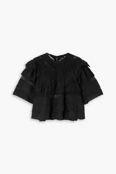 Шелковая блузка Cielo с рюшами и кружевными вставками, связанная крючком ISABEL MARANT, черный