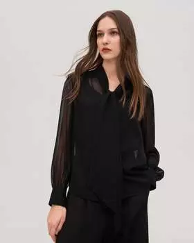 Шелковая блузка цвета жасмина с галстуком-бабочкой для женщин LILYSIL, черный