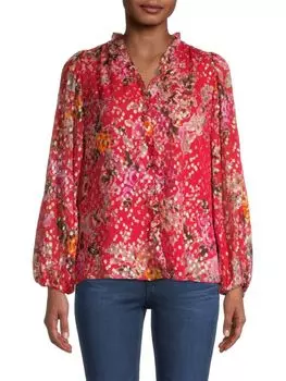 Шелковая блузка Fia с цветочными рюшами Kobi Halperin, цвет Flame Orange