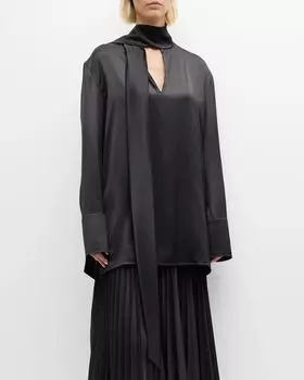 Шелковая блузка Friday PM с шарфом и длинными рукавами Jil Sander, цвет Black