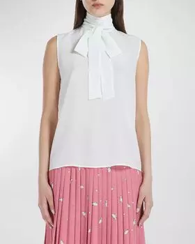 Шелковая блузка Lira с водолазкой и завязками спереди Max Mara, цвет White