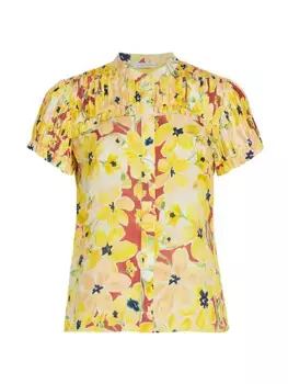 Шелковая блузка Mabel с цветочным принтом Elie Tahari, цвет watercolor blooms