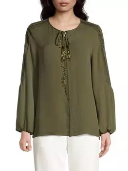 Шелковая блузка Maeve с завязками на воротнике Kobi Halperin, цвет Military Green