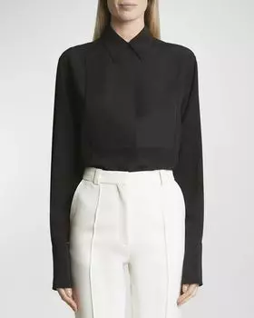 Шелковая блузка на пуговицах с контрастным нагрудником Victoria Beckham, цвет Black
