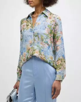 Шелковая блузка Nina с цветочным принтом L'Agence, цвет Multi Floral Denim