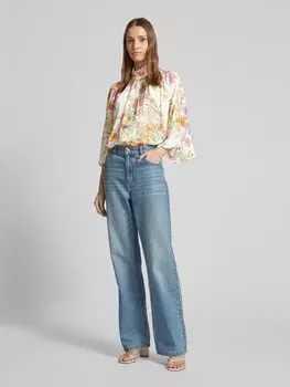 Шелковая блузка прямого кроя с воротником-стойкой Herzensangelegenheit, кремовый