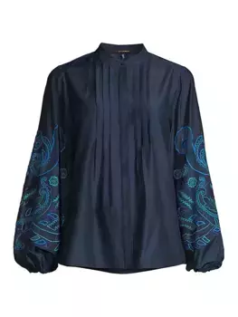 Шелковая блузка Reese с цветочной вышивкой Kobi Halperin, синий