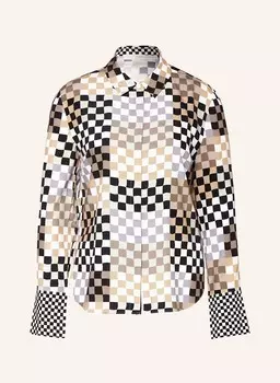 Шелковая блузка-рубашка HERZEN'S ANGELEGENHEIT, черный/белый/бежевый