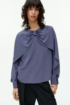 Шелковая блузка с бантом H&M, синий