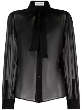 Шелковая блузка с бантом Saint Laurent, черный
