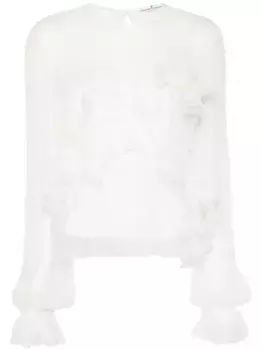 Шелковая блузка с цветочной аппликацией Ermanno Scervino, белый