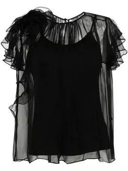 Шелковая блузка с цветочной аппликацией NISSA, черный