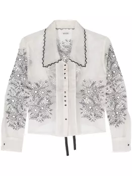 Шелковая блузка с цветочной вышивкой BODE, белый