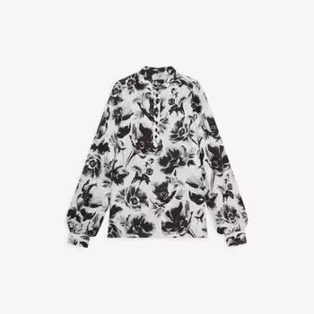 Шелковая блузка с цветочным принтом The Kooples, черный