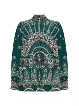 Шелковая блузка с длинными рукавами и принтом-цепочкой Camilla, цвет a venice veil