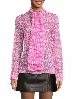Шелковая блузка с логотипом Versace, цвет Pink White