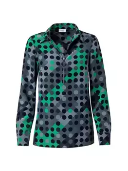 Шелковая блузка с молнией в четверть и в горошек Akris Punto, мультиколор
