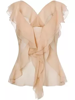 Шелковая блузка с оборками Alberta Ferretti, нейтральный цвет