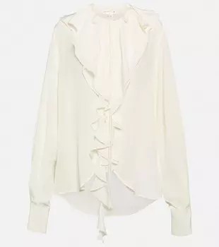 Шелковая блузка с оборками VICTORIA BECKHAM, белый
