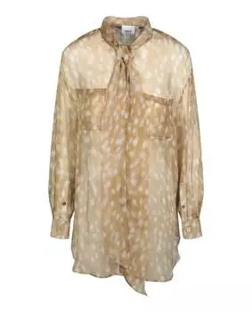 Шелковая блузка с принтом оленей Burberry, бежевый