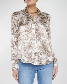 Шелковая блузка с пуговицами спереди в стиле рококо Toile Tyler L'Agence, цвет Ivrycrml Rococo Toile