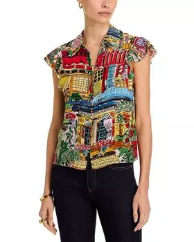 Шелковая блузка с рукавами-крылышками Martel Alice and Olivia, мультиколор