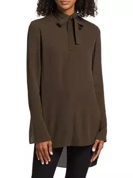 Шелковая блузка с высоким и низким вырезом и акцентом на галстуке Frame, цвет Espresso