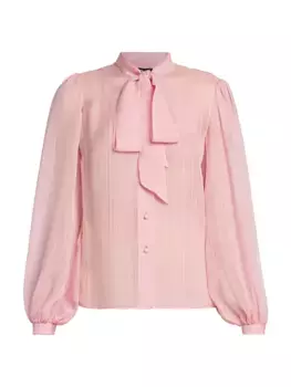Шелковая блузка с завязками на воротнике Etro, цвет dark powder pink